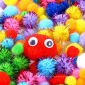 2000 Pieces Assorted Sizes Multicolor Pompoms Glitter Pom Poms with 4 Sizes Wiggle Eyes for Hobby DIY Art Craft Supplies